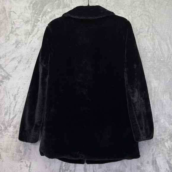 Tribal Women's Faux Fur Coat Size Petite Small Black Mob Wife Glam Retro Collar - Picture 2 of 9